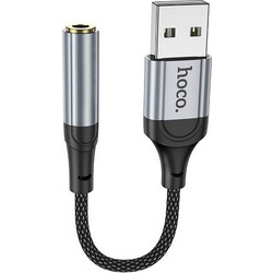 Hoco LS36 Μετατροπέας USB-A male σε 3.5mm female Braided Γκρι