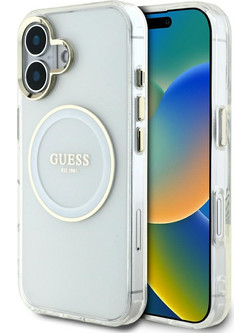 Guess IML Metal Colored Circle Classic Logo MagSafe case for iPhone 16 - white