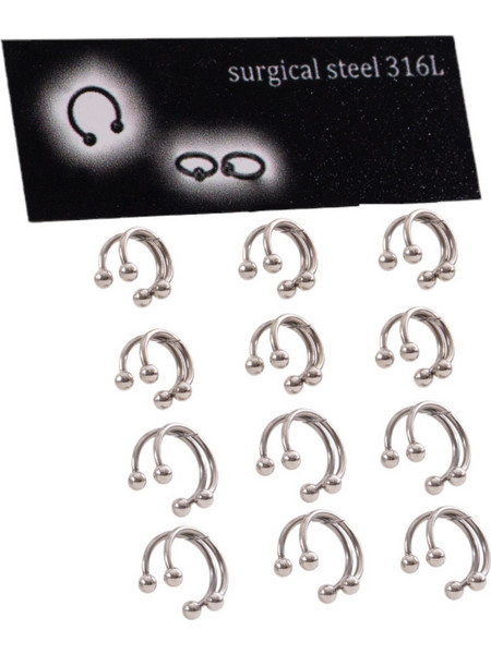 RO Accessories Σετ Σκουλαρίκια Κρίκοι Μύτης από Ατσάλι Ασημί F215927 12τμχ