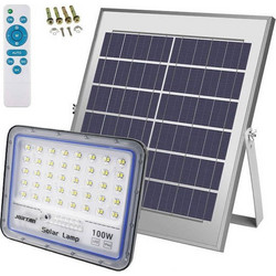 Jortan Στεγανός Ηλιακός Προβολέας LED 100W Ψυχρό Λευκό 6500K με Φωτοκύτταρο και Τηλεχειριστήριο IP66