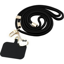 Hello Kitty Patch & Kitty Head Charm Universal Phone Lanyard - Black - (Hel000166-0)