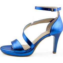 Ragazza Γυναικεία Πέδιλα Δερμάτινα Royal Blue με Λεπτό Ψηλό Τακούνι 0932
