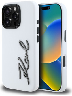 Karl Lagerfeld Signature Metal Logo Collection Hard Case Θήκη προστασίας από σιλικόνη - iPhone 16 Pro Λευκό - KLHCP16LSCMSMVH