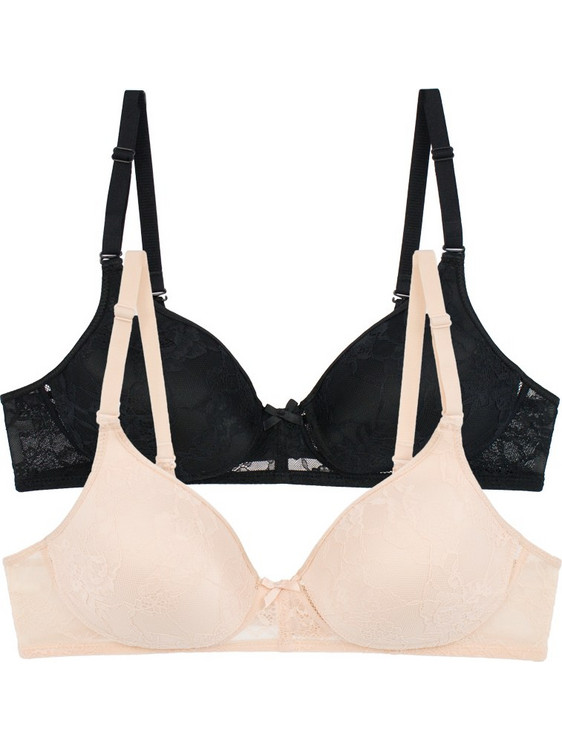 2 Pack Lace Comfort Σουτιέν B Cup χωρίς Μπανέλα Μαύρο-Mπεζ