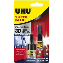 Uhu Υγρή Κόλλα Στιγμής 3g & Κόκκοι Πλήρωσης 9g Super Glue 3D Filler - 7000730