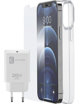 Cellular Line CELLULAR LINE 413933 Σετ Start Kit Φορτιστής Σπιτιού 20W/Θήκη Σιλικόνης/Γυαλί προστασίας για iPhone 12 Pro Max