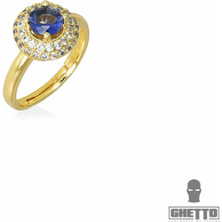 Ghetto Blue Diamond Shaped CZ Gemstone Adjustable Ring Gold