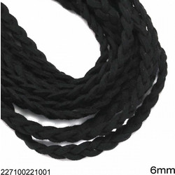 Κορδόνι Σουέτ Πλακέ Πλεξούδα 6mm 227100221 ΜΑΥΡΟ 1ΜΕΤΡΟ