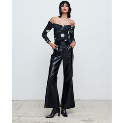 Mix & Match HIRMA CROCO FLARE PANTS - BLACK