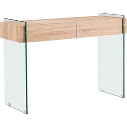 ΕΜ841,1 GLASSER Wood Κονσόλα Διάφανο Γυαλί 12mm - με Συρτάρια Απόχρωση Δρυς 110x40x76cm