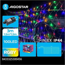 Aigostar 100 Χριστουγεννιάτικα Λαμπάκια LED σε Δίχτυ Πολύχρωμα 1.5m 300456