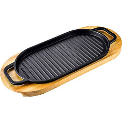 Yuk Πλάκα Σερβιρίσματος Μαντέμι Οβάλ Μαύρη 31x17x3εκ Με Ξύλινη Βάση