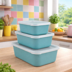 General Trade Σετ Δοχεία Φαγητού Bamboo Pebble Green-Blue 3τμχ 332072