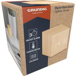 Grundig - Digital Led Alarm Clock With Thermometer And Calendar (Light Brown) - (8711252336756_LBROWN)