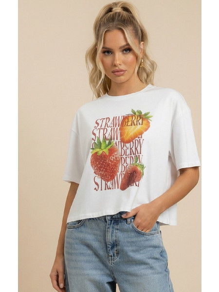 T-Shirt Crop Με Τύπωμα Φράουλα DEJAVU