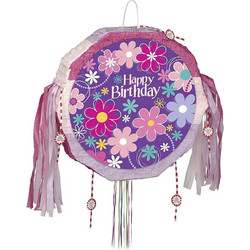 Πινιάτα αναδιπλούμενη μωβ Happy Birthday
