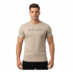 T-SHIRT BASIC Rope Μπεζ Με Μαύρο Logo 21092 (H&S)
