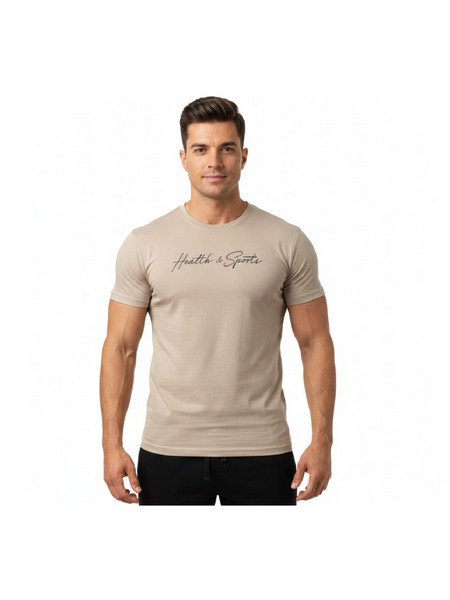 T-SHIRT BASIC Rope Μπεζ Με Μαύρο Logo 21092 (H&S)