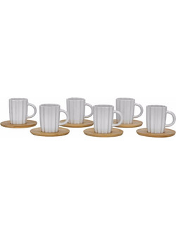 Liberta-Maison Cactus Κούπα Espresso Set 6τμχ 32x28x7cm Πορσελάνη Λευκό Φυσικό Bamboo 030001