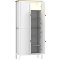 HOMCOM Ψηλό Ντουλάπι Κουζίνας 177 cm με Φωτισμό LED, Ρυθμιζόμενο σε 3 Χρώματα, Ρυθμιζόμενα Ράφια,80 x 40 x 176,5 cm Λευκό 838-553V01WT