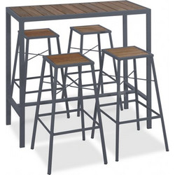 Σετ Τραπεζαρία Bar Μέταλλο Με Ξύλο 116x50x106εκ 5 τμχ Χρώμα Γκρι