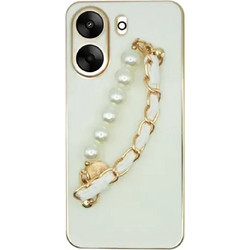 Vivid Silicone Case Pearl Chain Holder Redmi 13C Θήκη Κινητού White/Gold (CS-FSHN HLD-2403009)