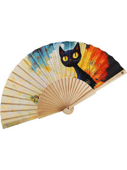 Synchronia ξύλινη βεντάλια Cat in the clouds 23 cm - NB000005