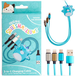 Jazwares Regular USB to Type-C / micro USB / Lightning Cable 2A Τιρκουάζ 1.2m (B04414)