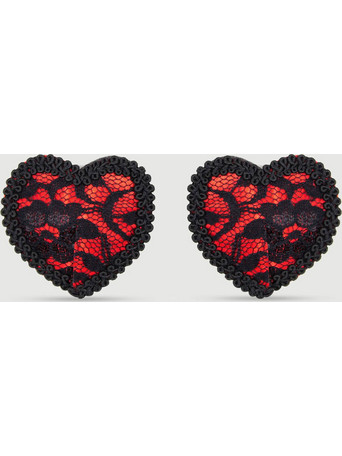 Σατέν Αυτοκόλλητα Θηλών Καρδιάς Satin Heart Shaped Nipple Covers - Κόκκινο/Μαύρο