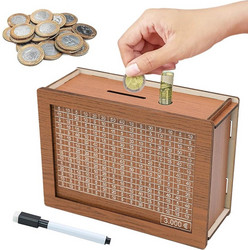 Kakeibo Box Γιαπωνέζικος Κουμπαράς Ξύλινος Ρετρό για Αποταμίευση 3000 - Καφέ