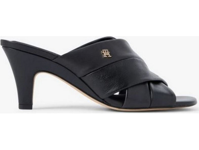 TOMMY HILFIGER WOMAN S LEATHER CROSSOVER STRAP HEELED MULES