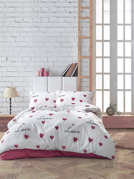 Πάπλωμα Εμπριμέ Έρως 301 220X240 White-Red 70/30 Cott/Pol - Dimcol