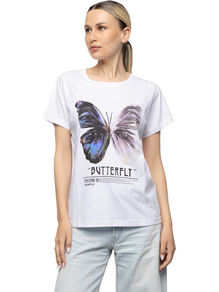 Smart Γυναικείο t-shirt με τύπωμα πεταλούδα 55-106-002 WHITE