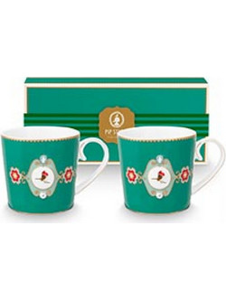 PIP STUDIO - ΣΕΤ/2 ΠΟΡΣΕΛΑΝΙΝΕΣ ΚΟΥΠΕΣ LOVE BIRDS MEDALLION ΠΡΑΣΙΝΕΣ 300ml