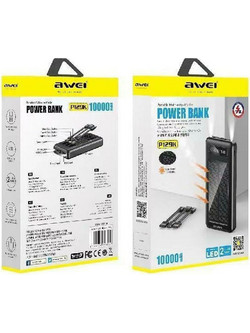 Awei P129K Ηλιακό Power Bank 10000mAh με 2 Θύρες USB-A Black