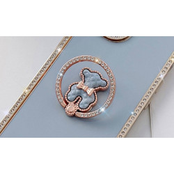 Z21-d Universal Phone Ring Holder - 360 Rotating Metal Grip Bear Head Design & Rhinestones 19000-blue