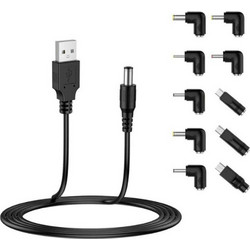Techsuit(R) AC21 USB to 7x DC Barrel, Jack Adapter, Type-C, Mini-USB, Micro-USB- Black