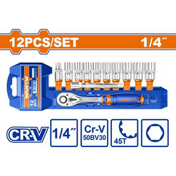 WADFOW Καρυδάκια Σετ με Καστάνια 1/4" 12ΤΕΜ (WST4212)