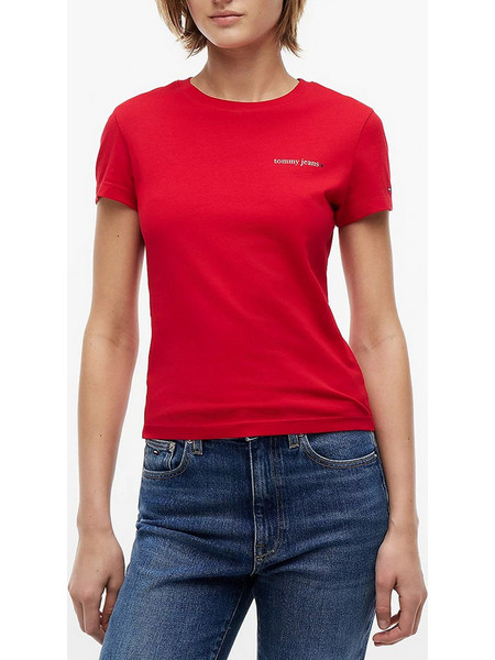 TOMMY JEANS TJW SLIM ESS LOGO 1 SS TEE EXT DW0DW23479-XK9 Red