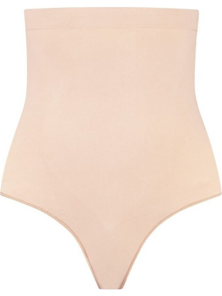 BYE-BRA - SOFT TOUCH SEAMLESS HIGH WAIST THONG BEIGE SIZE