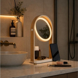 Umbra Διακοσμητικός επιτραπέζιος καθρέπτης Bellwood Vanity στρογγυλός, με φωτισμό LED, διαστάσεις 25x12x38cm - White