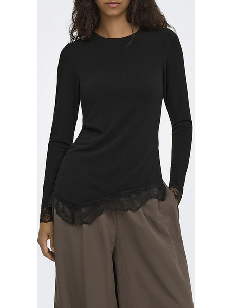 ONLY ONLGLAMOUR L/S LACE DETAIL TOP JRS 15384227-BLACK Black