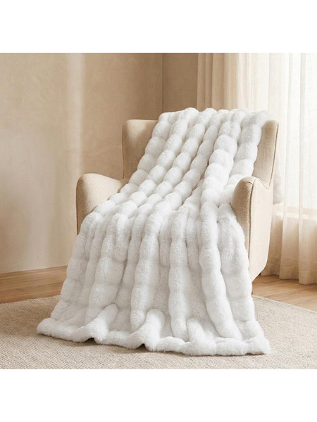 Κουβέρτα faux fur λευκό 160x200εκ