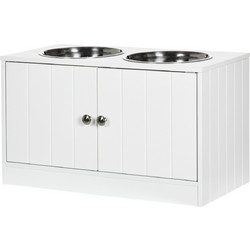 PawHut Raised Dog Bowls με Ντουλάπι 44L και 2 Ατσάλινα Μπολ, 60x30x35,5cm, Λευκό D08-040V00WT