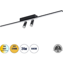 GLOBOSTAR(R) BARETTI 61226 Μοντέρνο Φωτιστικό Οροφής LED 24W 2688lm 160 & 45 AC 220-240V IP20 Ρυθμιζόμενο Λευκό CCT με On/Off 2700K/4500K/6000K - Lumileds SMD Chip - Μαύρο Ματ - Μ80 x Π5 x Υ15cm
