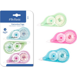 BEBASIC σετ διορθωτική ταινία S063, 5mm x 12m, μπλε/πράσινη/ροζ, 3τμχ