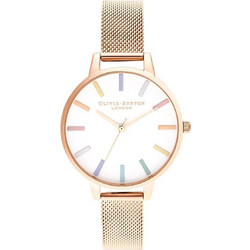 Olivia Burton Rainbow Glitter Γυναικείο Ρολόι με Ροζ Χρυσό Μεταλλικό Μπρασελέ OB16RB24