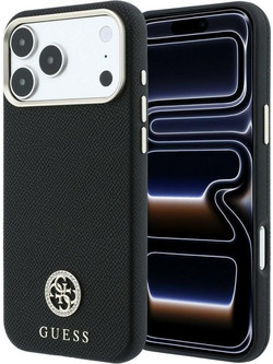 Guess Grained Round Strass Logo MagSafe Θήκη iPhone 18 Pro Max / 17 Pro Max Black