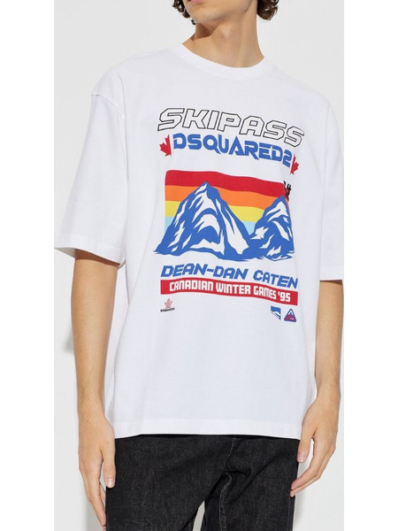 DSQUARED2 MEN S LOOSE FIT TEE WHITE COTTON T-SHIRT WITH PRINT