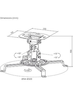 Maclean Ceiling Mount/Hanger For Projectors, 54-320 mm, Up To 13.5 kg, 360-Degree rotation, - (MC-200 B)